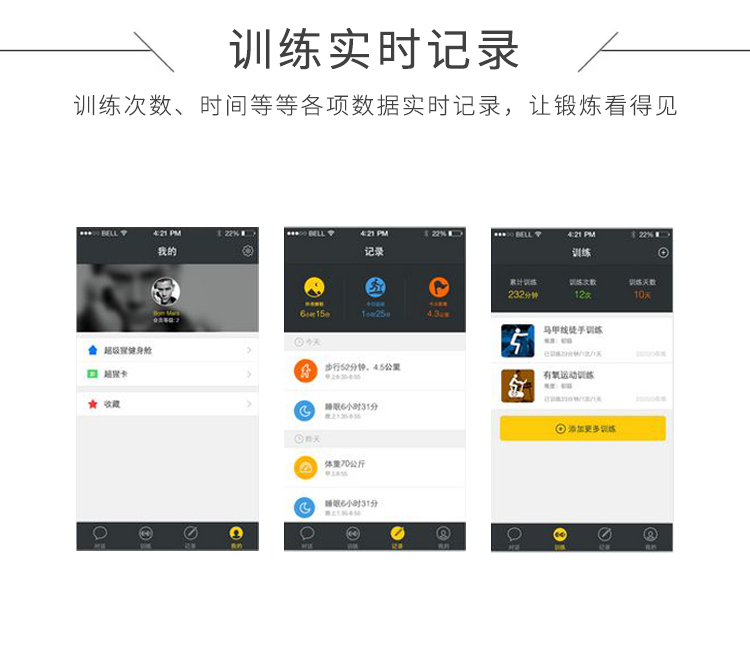 共享健身房的功能-訓練實時記錄